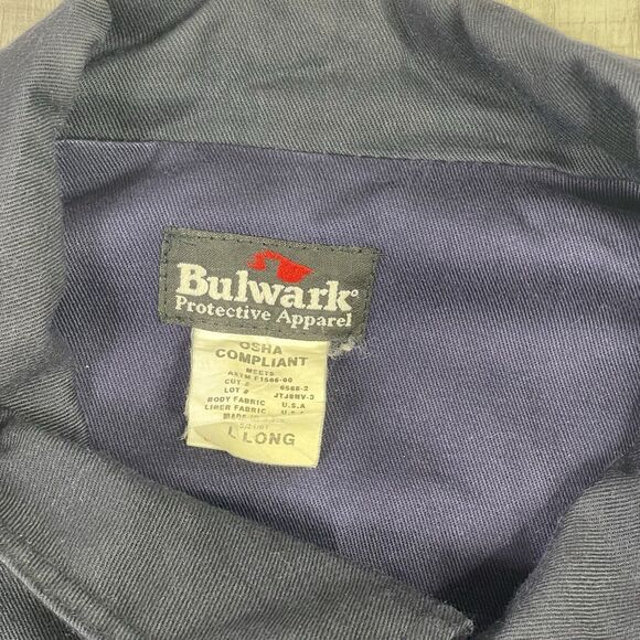 Bulwark FR Men's Large Long Flame Resistant Navy Lined Bomber Jacket Full Zip X - Picture 6 of 12